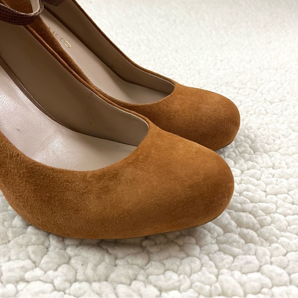 Franco Sarto Denise Sandy Brown Suede Emboss Snakeskin Mary Jane Heel Size 9 - Picture 7 of 11